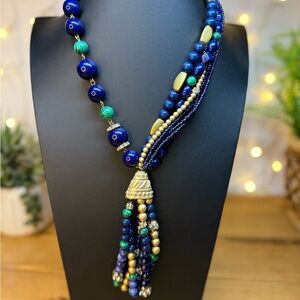 NWT Erica Lyons Blue and Gold Beaded Necklace